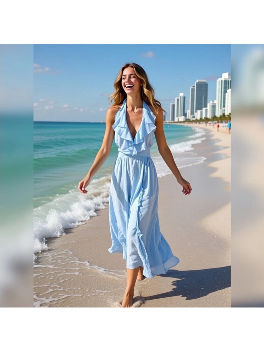 Free People Light Blue Ruffle Halter Maxi Dress